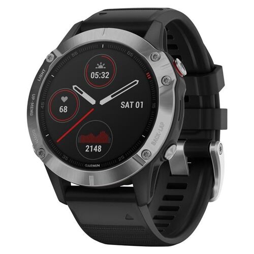 Garmin fenix 6 - Argent - montre de sport avec bande - silicone - noir - affichage 1.3" - Bluetooth, ANT+ - 57 g