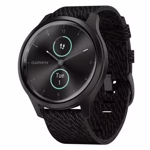 Garmin vívomove Style - 42 mm - aluminium graphite - Montre connectée avec bracelet - nylon tissé - poivre noir - taille du poignet : 125-190 mm - Bluetooth, ANT+ - 25.5 g