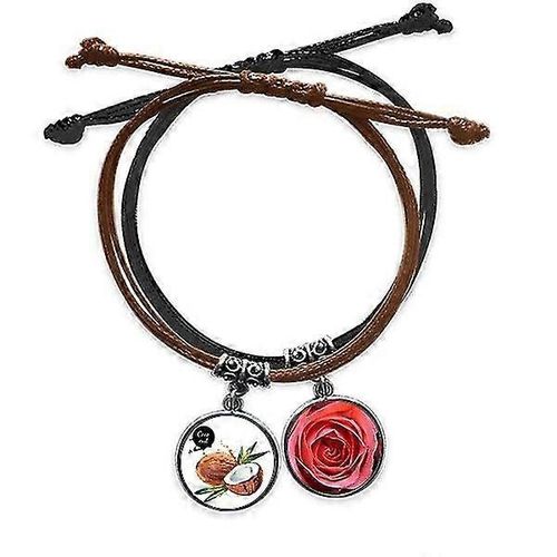 Fruit De Noix De Coco Savoureux Healthy Aquarelle Bracelet Corde Chaîne À Main Cuir Rose Bracelet