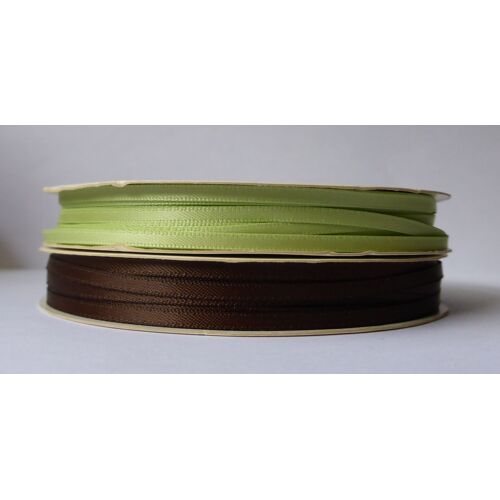 Lot De 2 Rubans Satin Fins Marron / Vert