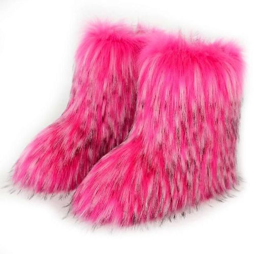 Evago Cadeau De Noël Femmes Faux Raton Laveur Fourrure Bottes Pour L'hiver Multicolores Bottes De Neige Doublure Chaude-Rose Rouge-Adulte-Taille 36-Mâle