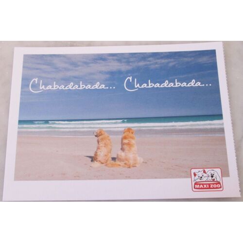 Carte Postale Publicitaire De Maxi Zoo (Magasins Pour Le Bonheur Des Animaux) : Chabadabada.. Chabadabada.. Avec 2 Chiens Assis Sur Une Plage Qui Regardent La Mer - 10.5x14.Cm - Impression Altavia