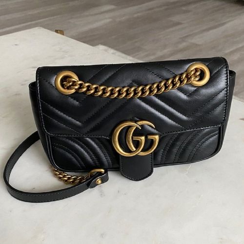 Gucci GG Marmont Matelasse Mini Shoulder Leather Bag - Black