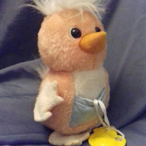 Doudou Peluche Poussin Canard Orange Grelot Pouet Playskool 1979 Vintage