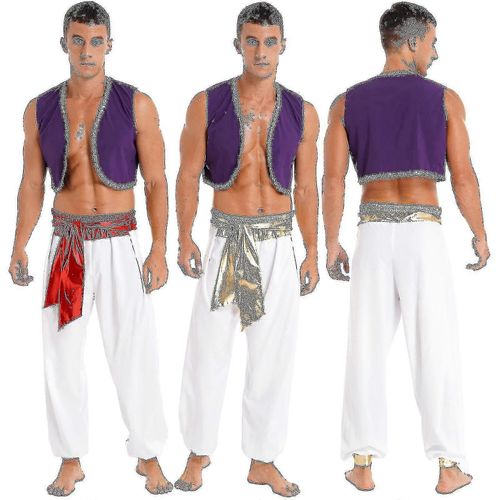 Homme Halloween Costume Mythique Prince Carnaval Carnaval Cosplay Tenue De Fête Paillettes Garniture Giistcoat Avec Pantalon Ceinturé-Noir B-Adulte-Xxxl-Homme