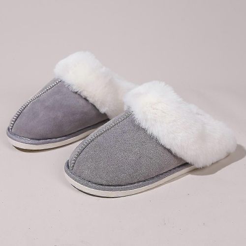 Pantoufles De Fourrure Pantoufles D'hiver Femmes Pantoufles D'intérieur Chaudes Pantoufles Douces À La Maison-Gris Foncé-Adulte-38-39-Unisexe