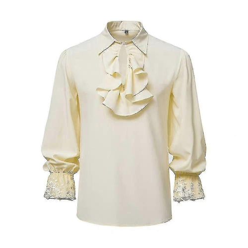 Homme Pirate Chemise Vampire Renaissance Gothique Victorien À Volants Médiéval Halloween Costume Vêtements Hauts-Kaki-Adulte-2xl-Homme
