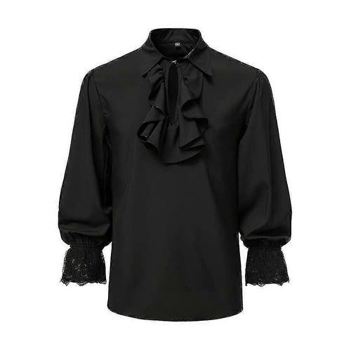Homme Pirate Chemise Vampire Renaissance Gothique Victorien À Volants Médiéval Halloween Costume Vêtements Hauts-Noir-Adulte-2xl-Mâle