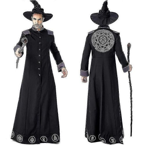 Umorden Adulte Magicien Magique Sorcier Warlock Costume Magicien Cosplay Pour Hommes Halloween Pourim Costumes De Fête Déguisements-Adulte-M-Mâle