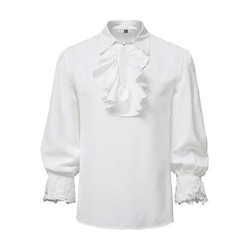 Homme Pirate Chemise Vampire Renaissance Gothique Victorien À Volants Médiéval Halloween Costume Vêtements Hauts-Blanc-Adulte-S-Mâle