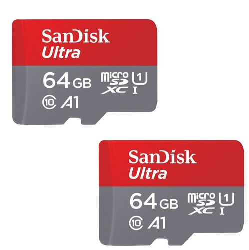 2PCS Carte Mémoire micro SDXC SanDisk Ultra 64Go Adaptateur SD Vitesse de Lecture Allant jusqu'à 100Mo/S, Classe 10, U1,A1