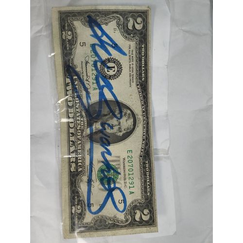 Billet De 2 Dollars Signé Timbre