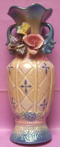 Ancien Vase À Anses Motif Floral - Céramique