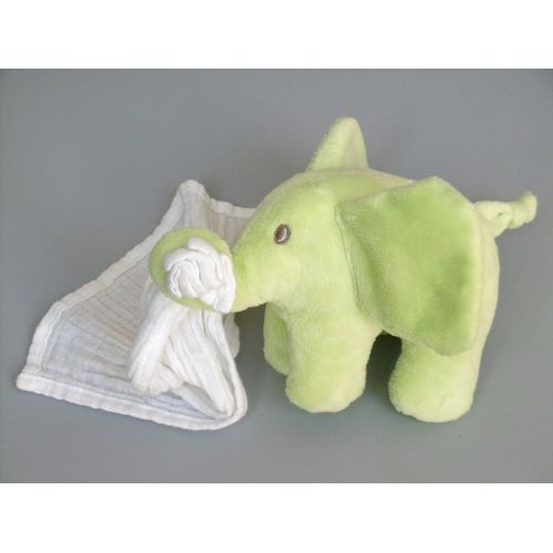 Doudou Éléphant Vert Lange Blanc Kimbaloo