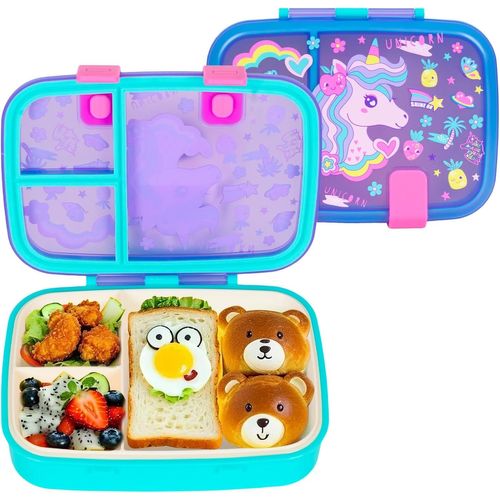 Tianyi-Boîtes À Déjeuner Bento Pour Enfants, 800 Ml, Sans Bpa, Anti-Fuite, Avec 3 Compartiments (Licorne)