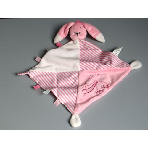 Doudou Lapin Plat Rose Blanc Rayé Auchan