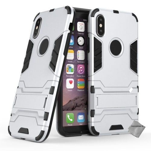 Housse Etui Coque Rigide Anti Choc Pour Apple Iphone X + Film Ecran - Argent