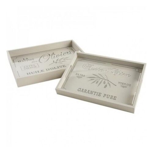 Plateaux De Service En Bois Blanc Et Verre - Lot De 2