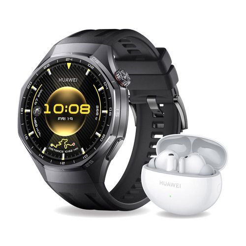 PACK MONTRE CONNECTÉE HUAWEI WATCH GT6 PRO 46 MM BLUETOOTH TITANE NOIR AVEC BRACELET FLUOROÉLASTOMÈRE NOIR + ECOUTEURS FREEB