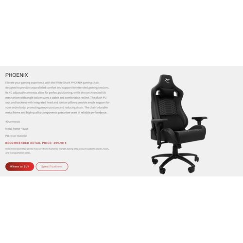 Chaise gaming White Shark PHOENIX