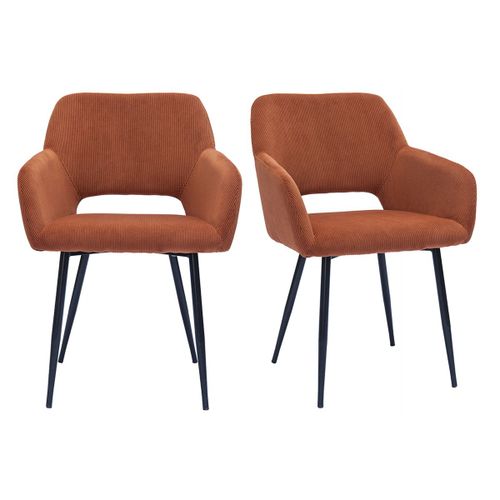 Chaises En Tissu Velours Côtelé Terre Brûlée Et Métal Noir (Lot De 2) Laurette