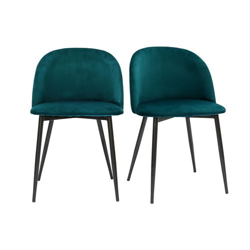 Chaises Design En Tissu Velours Bleu Pétrole Et Métal Noir (Lot De 2) Celeste