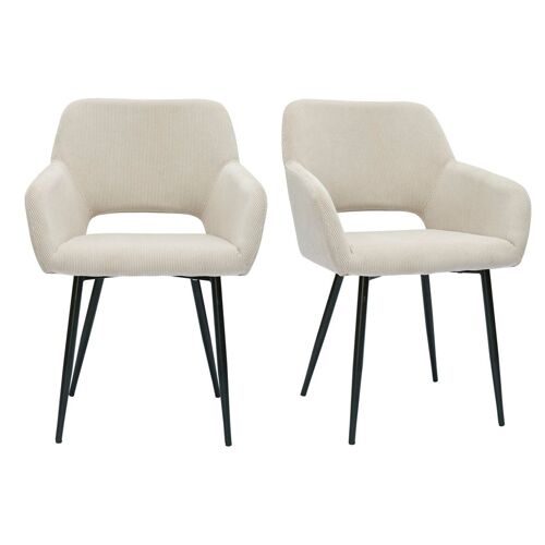 Chaises en tissu velours côtelé taupe et métal noir (lot de 2) LAURETTE