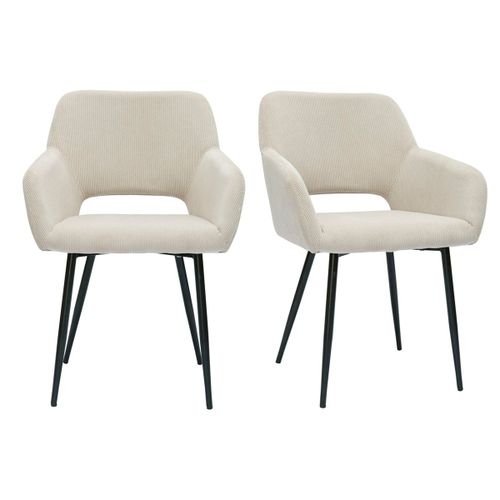 Chaises En Tissu Velours Côtelé Taupe Et Métal Noir (Lot De 2) Laurette