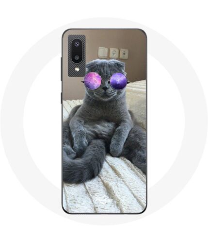 Coque pour Samsung Galaxy A02 Chat avec Lunettes de vue violettes