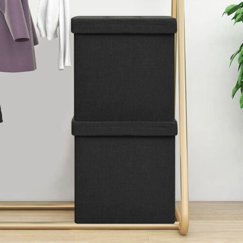 Vidaxl Tabourets De Rangement Pliables 2 Pcs Noir Faux Lin