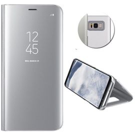 Coque Etui Housse Pour Samsung Galaxy S8 Case + Film De Protection Souple Clear View Etui À Rabat Cover Flip Case Miroir Antichoc Téléphone Portable Samsung Argent