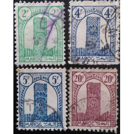 Lot 4 Timbres Maroc - Architecture/Bâtiments - 08/1943 Hassan Tower, Rabat