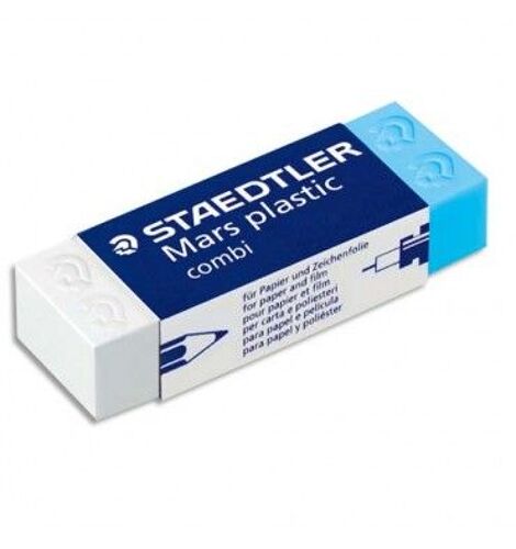 Staedtler Gomme Plastique Mars Combi De, Un Coté Blanc Pour Le Crayon, Un Coté Bleu Pour L'encre