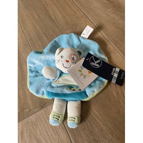 Doudou peluche chat bleu Kiabi kitchoun plat gato 