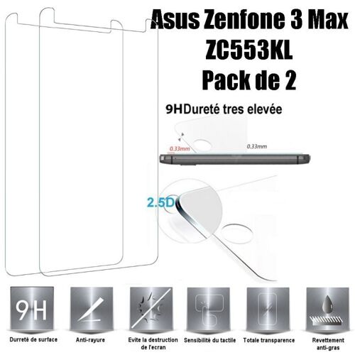 Asus Zenfone 3 Max Zc553kl Vitre Protection D'ecran En Verre Trempé Incassable Tempered Glass (Lot De 2) Pour Asus Zenfone 3 Max Zc553kl