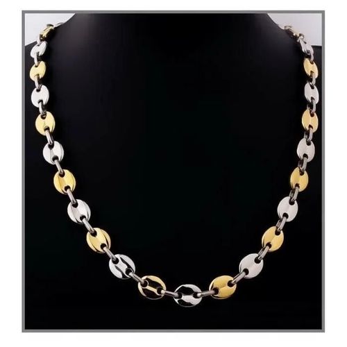 Chaîne Large Grain De Café 1cm X 60cm Bicolore Doré & Acier Inoxydable