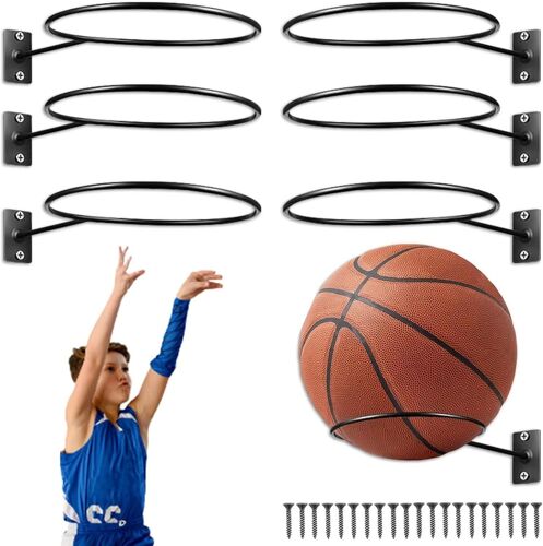 Acdsgd-6 Pièces Support Mural Pour Ballon, Support En Métal De Balle Mural Universel, Supports Mural Pour Ballon De Sport, Support De Ballon Muralavec Vis, Pour Football, Volleyball, Basketball (Noir)