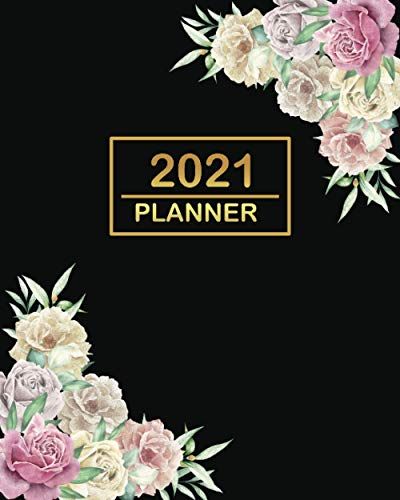2021 Planner: One Page Per Day Flower With Black Cover Dated Time Schedule 2021 Mini Calendar Record 1 Year Planner Top 3 Goals, To-Do-List And Notes Organizer For Daily Diary One Day Per Page 365 Day
