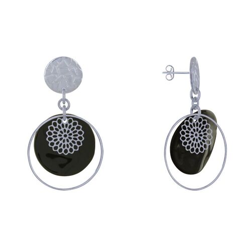 Les Poulettes Bijoux - Boucles D'oreilles Clous Métal Argenté Cercle Et Pastille De Nacre