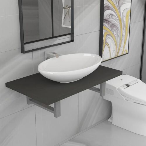 Meuble De Salle De Bain En Deux Pièces Céramique Gris