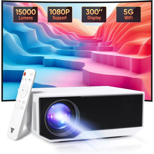 Projecteur 4K Full Hd 1080P,5G,Wi-Fi,Bluetooth,16,000 Lumens,Mini Projecteur Home Cinéma,300 Pouces,Portable,Compatible Ios/Android/Ordinateur Portable/Hdmi/Usb/X-Box (Blanc)