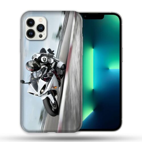 Coque Compatible Magsafe Pour Apple Iphone 13 PRO Moto Course GP Blanche