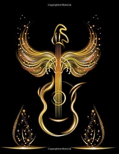 Tablature Book: Black & Gold Cover | Guitar On Light Fire | Blank Guitar Tab Paper