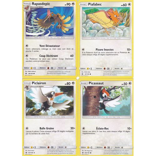 4 Cartes Pokemon - Rapasdepic 98/149 + Piafabec 97/149 + Piclairon 107/149 + Picassaut 106/149 - Soleil Et Lune -