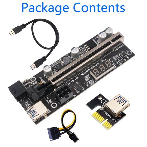 carte PCI 009S Plus E avec capteur de température, PCI Express X16 à X1, double adaptateur PCIE Riser 6 broches pour carte graphique, mineur de GPU