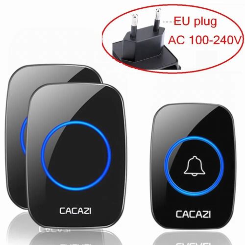 2 receivers 1 button Prise de l'UE Sonnette sans fil intelligente AC 110-240V, 300m, bouton de batterie à distance 60, tendance es 5 volume, prise UE A10