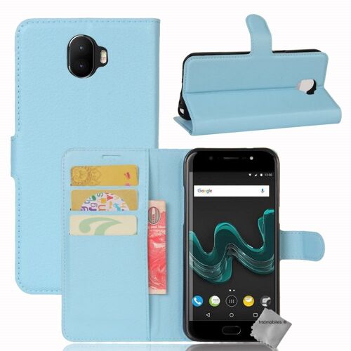 Housse etui coque pochette portefeuille pour Wiko Wim + film ecran - BLEU