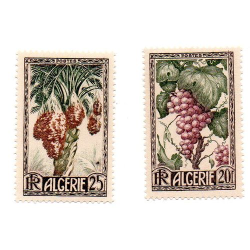Algérie- Lot De 2 Timbres Neufs- Production Agricole- Raisins-Dattes