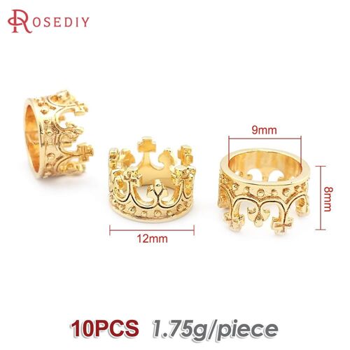 Perles En Or 18 Carats À Grands Trous Pour Documents, Boule Ronde, Cercle D'espacement, Breloques De Couronne, Bijoux De Bricolage, Accessoires De Direction Pour Femmes