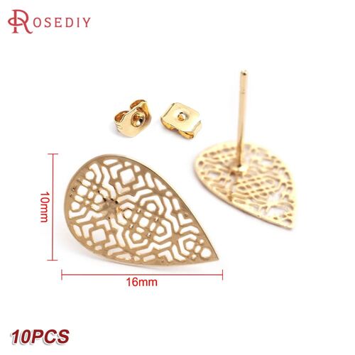 Boucles D'oreilles Rondes En Forme De Goutte, Couleur Or 24k, Avec Motif Étoile, Coeur, Épingle, Bijoux, Fournitures De Fabrication, Accessoires De Bricolage